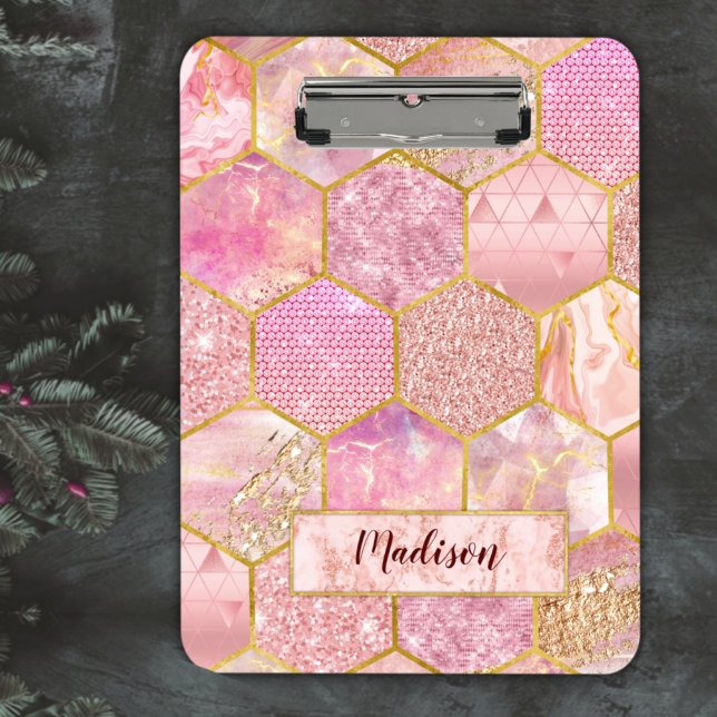 Elegant girly faux Glitter rose gold geometric Clipboard (Creator Uploaded)