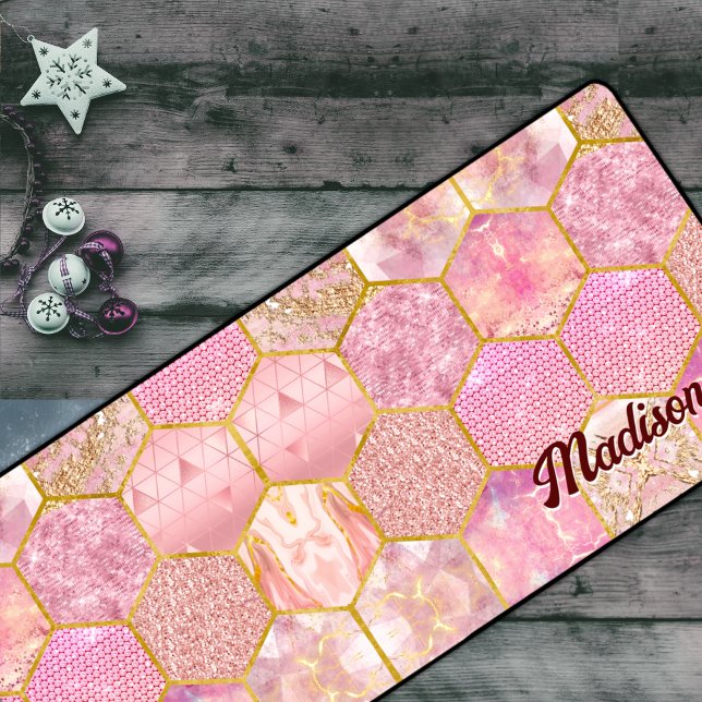Elegant girly faux Glitter rose gold geometric Desk Mat (Creator Uploaded)