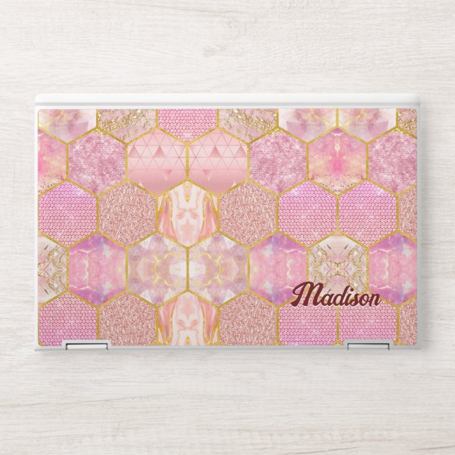 Elegant girly faux Glitter rose gold geometric HP Laptop Skin (Front)
