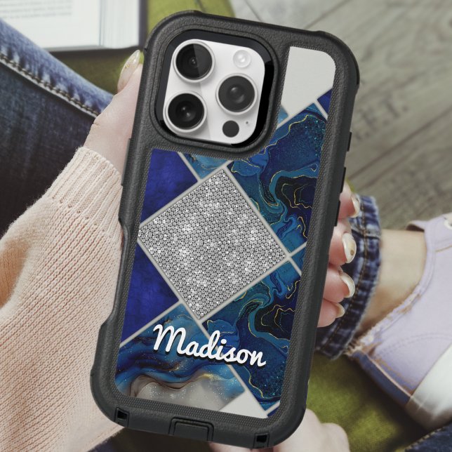 Elegant girly faux Glitter silver blue geometric  Otterbox iPhone Case (Creator Uploaded)