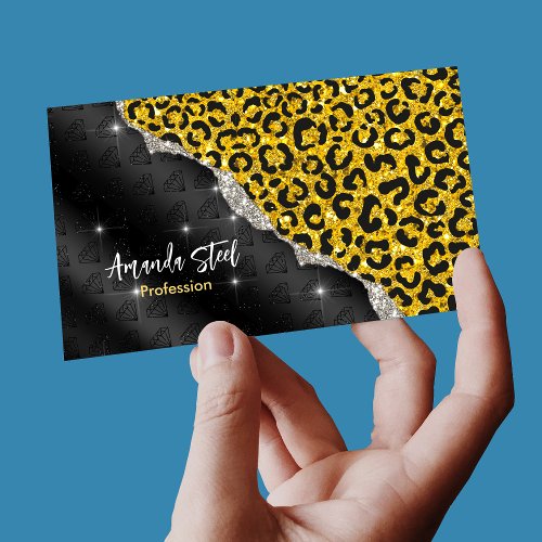 Elegant girly faux gold glitter animal print business card magnet