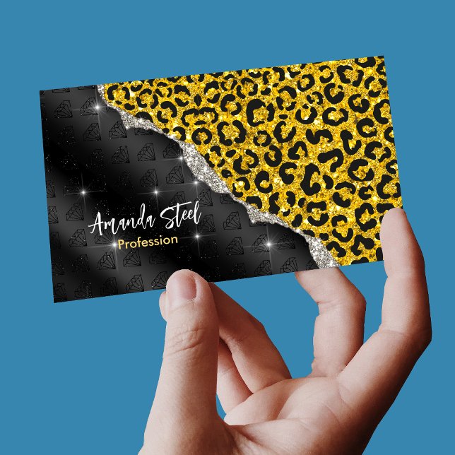 Elegant girly faux gold glitter animal print business card magnet (Creator Uploaded)