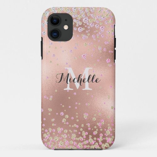Elegant Girly  Faux Rose Gold Foil Personalized iPhone 11 Case