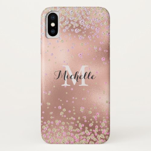 Elegant Girly Faux Rose Gold Foil Personalized iPhone X Case