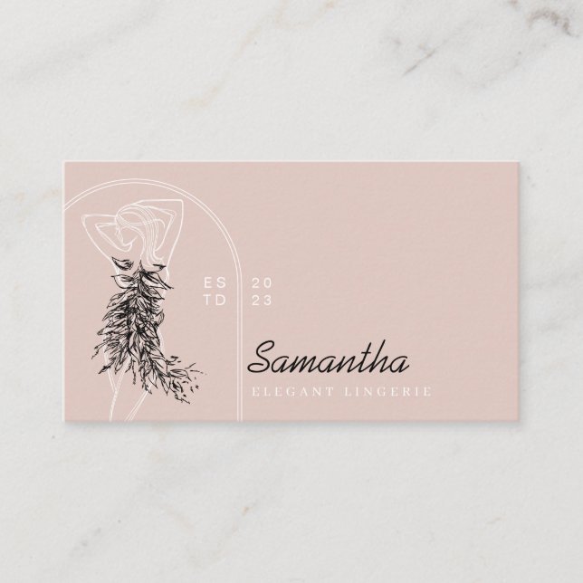 Elegant Girly Feminine Minimal Lingerie Fashion Business Card (Front)