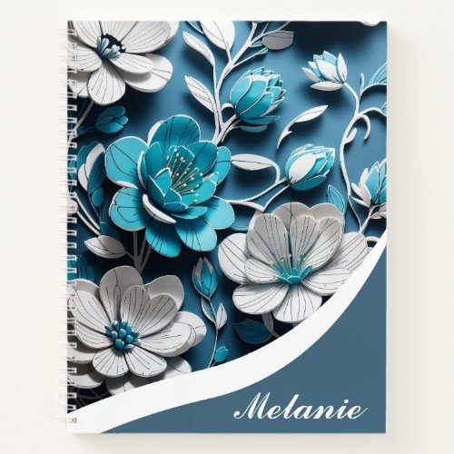 Elegant Girly Floral Blue Personalized Design  Notebook