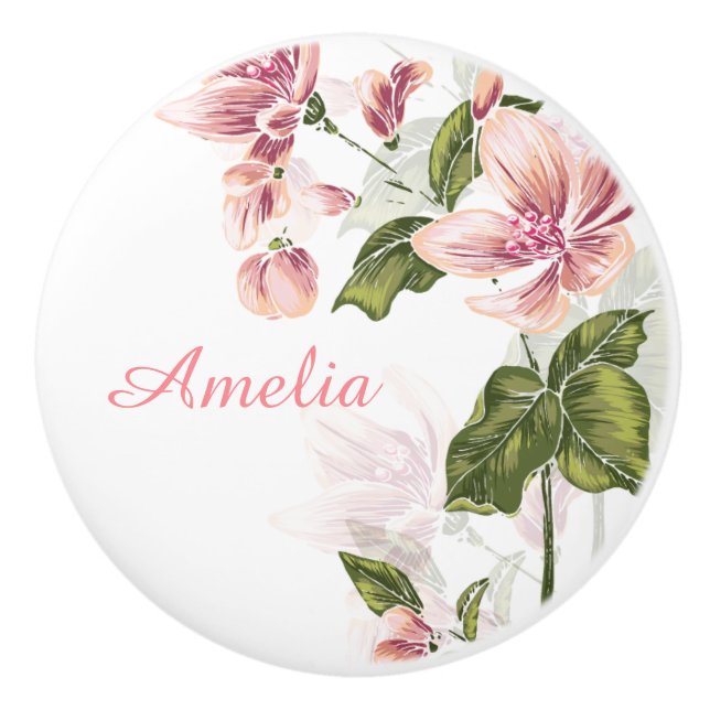 Elegant Girly Floral Ceramic Knob (Front)