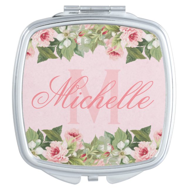 Elegant & girly floral name / monogram mirror (Front)
