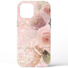 Elegant Girly Floral Pink Glitter Gold Stars Name