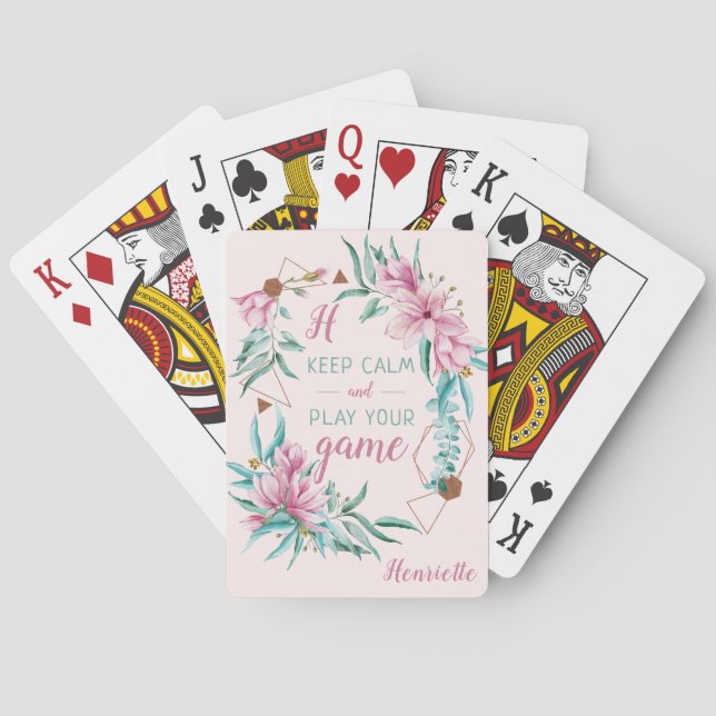 Elegant girly floral typography quote monogrammed poker cards (Back)