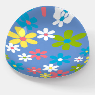Elegant Girly Fun Bright Colorful Floral Art Blue Paperweight
