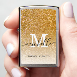 Elegant Girly Gold Glitter Monogram  Zippo Lighter