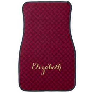 Elegant Girly Gold Name Modern Maroon Checkered Car Floor Mat
