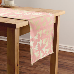 Elegant Girly Gold & Pink Christmas Tree Pattern Short Table Runner