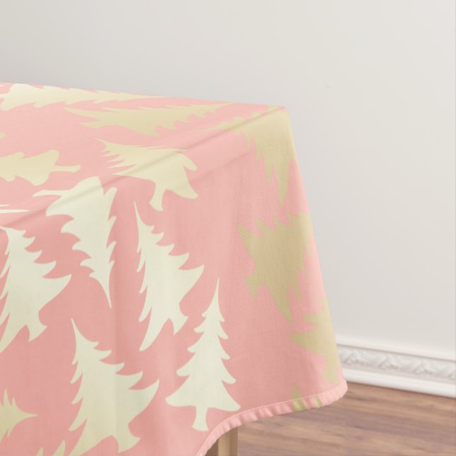 Elegant Girly Gold & Pink Christmas Tree Pattern Tablecloth (In Situ)