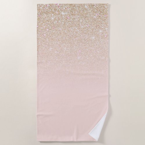 Elegant Girly Gold Rose Pink Glitter Ombre Beach Towel