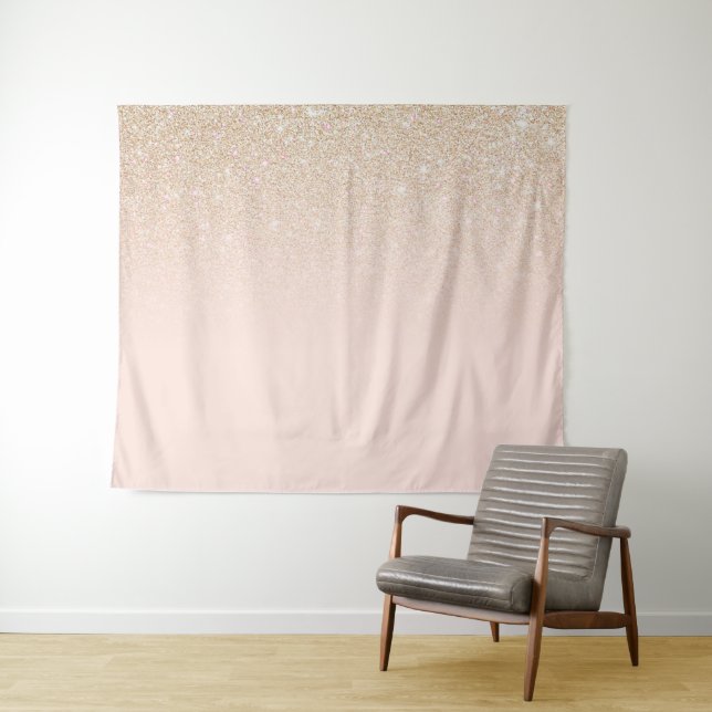 Elegant Girly Gold Rose Pink Glitter Ombre Tapestry (In Situ (Horizontal))