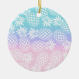 Elegant Girly Gradient Pineapple Pattern Colorful Ceramic Ornament