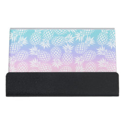 Elegant Girly Gradient Pineapple Pattern Colorful Desk Business Card Holder