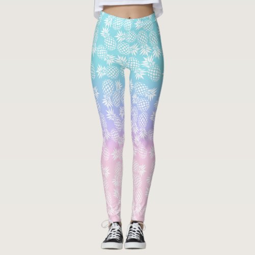 Elegant Girly Gradient Pineapple Pattern Colorful Leggings