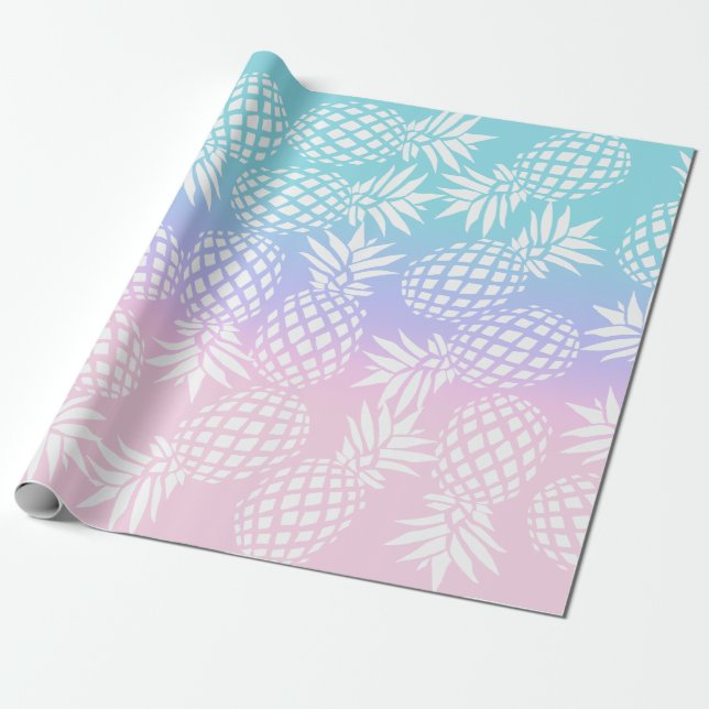 Elegant Girly Gradient Pineapple Pattern Colorful Wrapping Paper (Unrolled)
