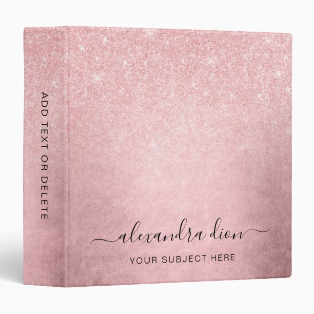 Elegant girly gradient pink rose gold glitter 3 ring binder (Front/Spine)