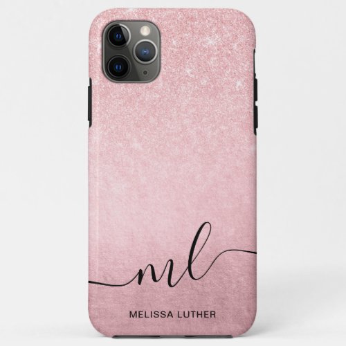 Elegant girly gradient pink rose gold glitter iPhone 11 pro max case