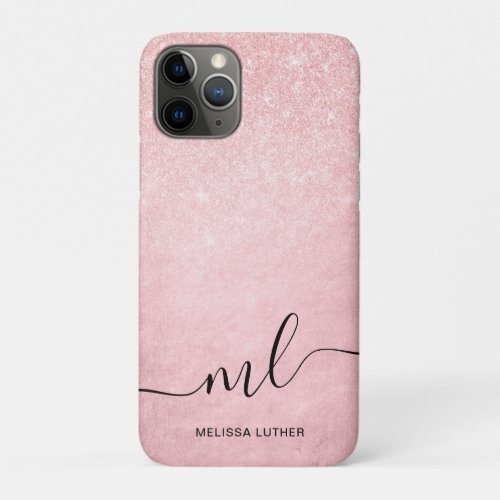 Elegant girly gradient pink rose gold glitter iPhone 11 pro case