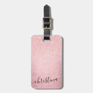 Elegant girly gradient pink rose gold glitter luggage tag