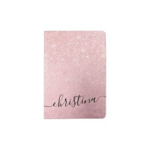 Elegant girly gradient pink rose gold glitter passport holder