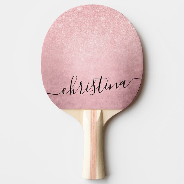 Elegant girly gradient pink rose gold glitter ping pong paddle (Front)