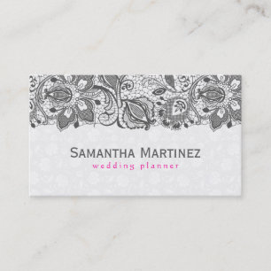 Elegant Girly Gray Lace Over White Damasks Business Card
