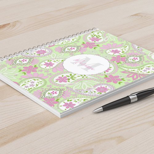 Elegant Girly Green Preppy Paisley Print Pattern   Notebook