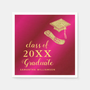 Elegant Girly Hot Pink and Gold 2025 Graduation Napkins