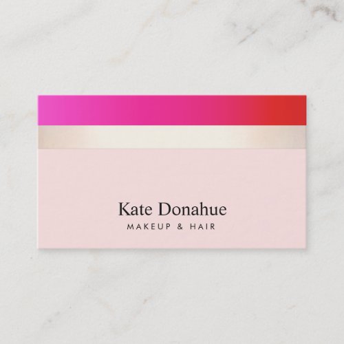 Elegant Girly Hot Pink Gold Striped Cosmetologist Business Card