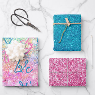Elegant girly iridescent glitter unicorn rainbow wrapping paper sheets