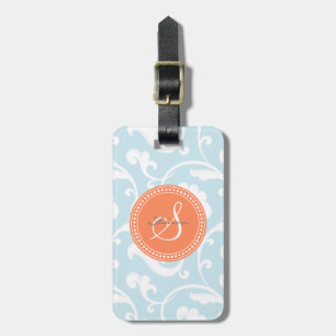 Elegant girly light blue floral pattern monogram luggage tag