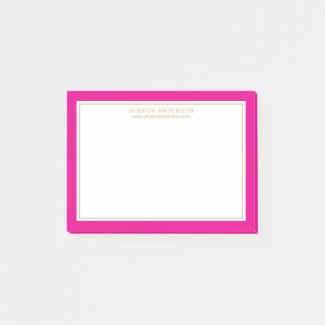 Elegant Girly Magenta Gold Border Personalized Post-it Notes