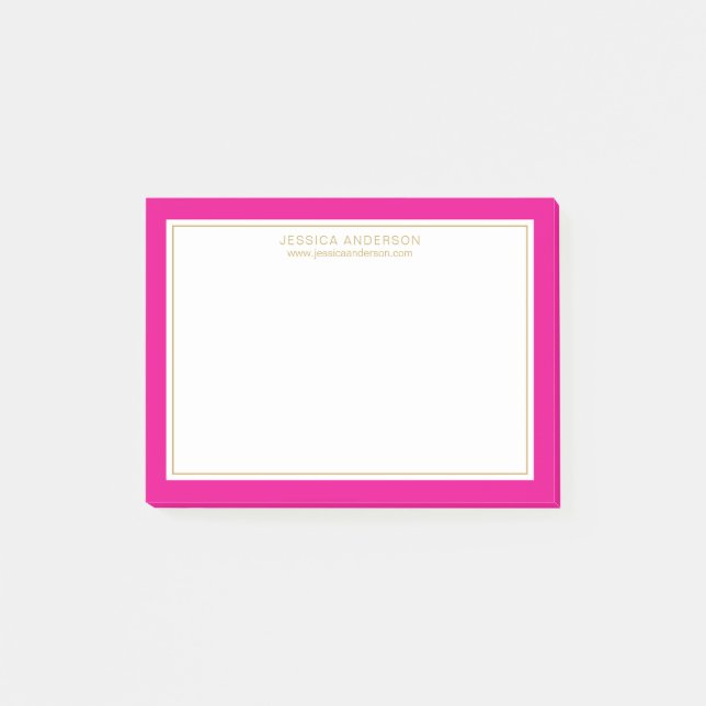 Elegant Girly Magenta Gold Border Personalized Post-it Notes (Front)