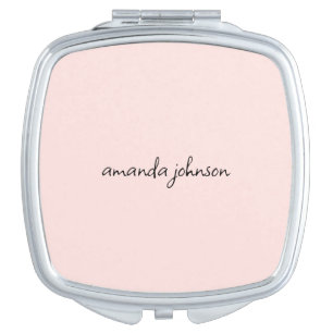 Elegant Girly Minimal Cursive Monogram Light Pink Compact Mirror