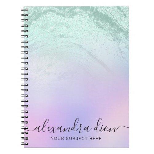 Elegant girly mint green glitter marble purple notebook