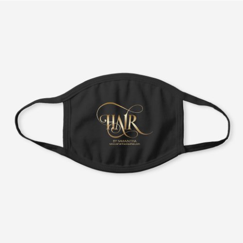 Elegant girly modern gold logo script hair stylist black cotton face mask