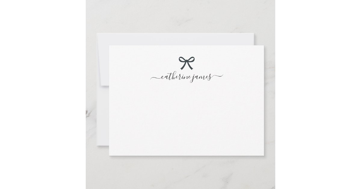 Elegant Girly Monogram Name Script Cute Ribbon Bow Note Card | Zazzle