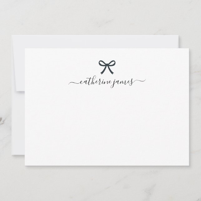 Elegant Girly Monogram Name Script Cute Ribbon Bow Note Card (Front)