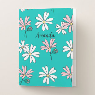 Elegant girly monogrammed blue pattern floral pocket folder