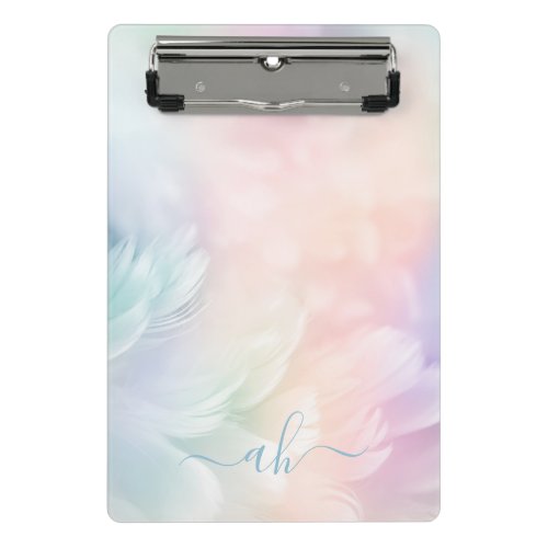 Elegant Girly Monogrammed Pastel Rainbow Feather Mini Clipboard