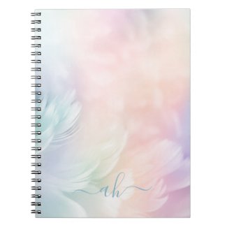 Elegant Girly Monogrammed Pastel Rainbow Feather