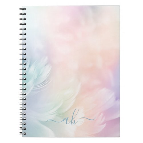 Elegant Girly Monogrammed Pastel Rainbow Feather Notebook