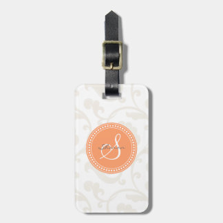 Elegant girly orange white floral pattern monogram luggage tag