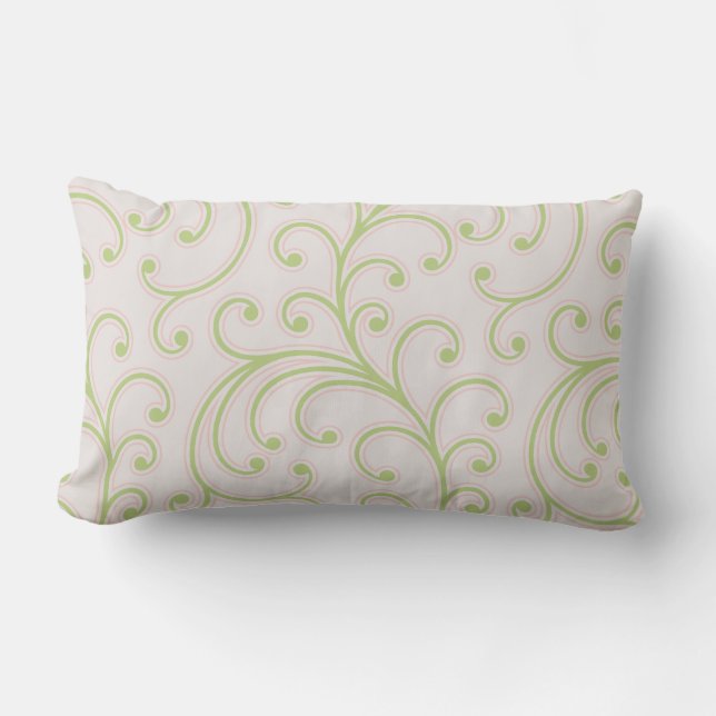 Elegant girly pastel pink green floral pattern lumbar pillow (Front)